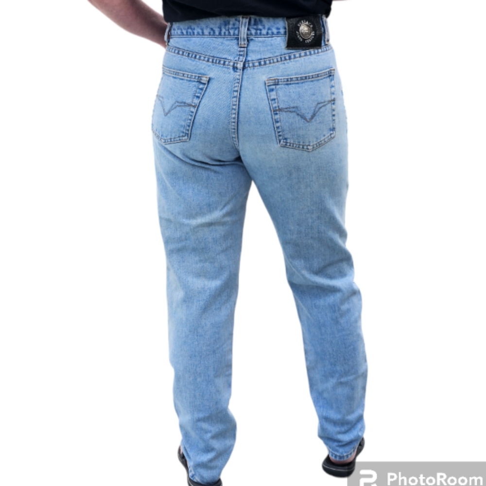 Vintage Versace Couture Jeans Medusa Head High Waist Size 32 44 Light Wash Mom